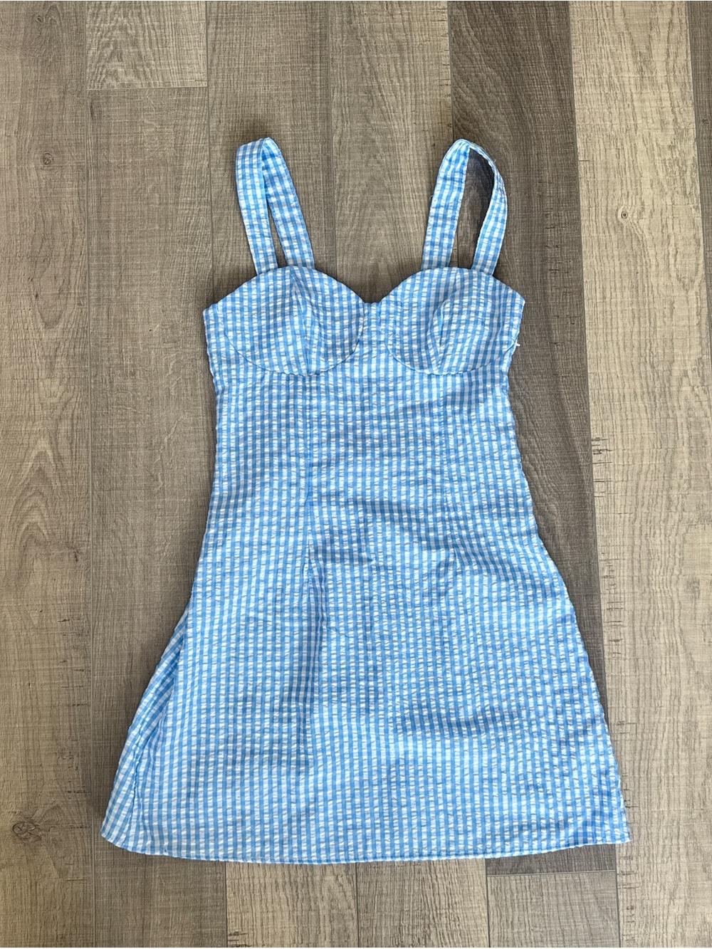 Divided Blue Gingham Smocked Bustier Dress